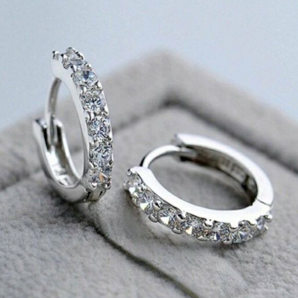 Free People Jewelry - NEW 925 STERLING SILVER PLATED DIAMOND HUGGIES